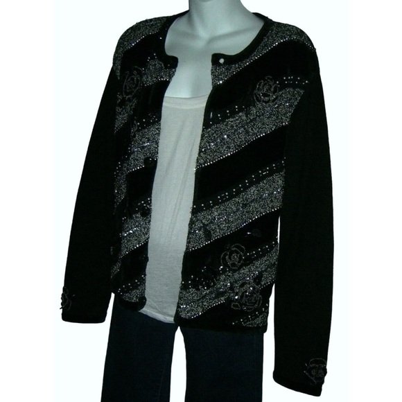 Vintage 80's Berek Sweater Cardigan Sequin Rhinestone Beaded Pearl Embroidered - Picture 5 of 12